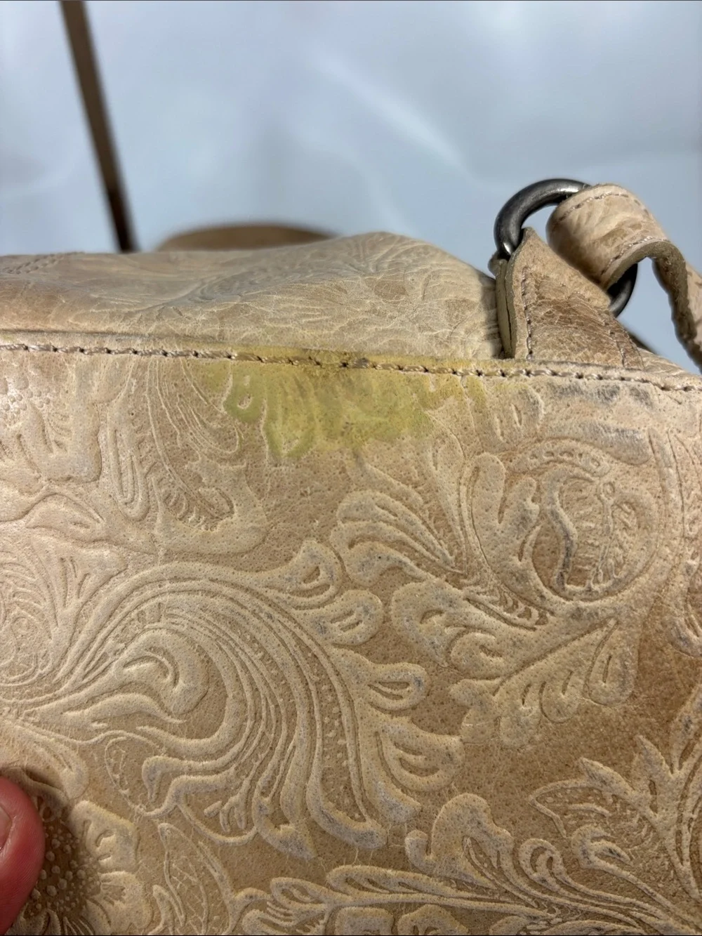 Wild West Beige Floral Embossed Leather Backpack